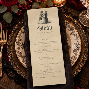 Vintage Gothic Black Toile Tan Skeleton Wedding Menu