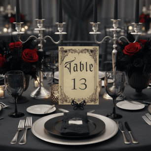Vintage Gothic Black Toile Tan Wedding Table Number