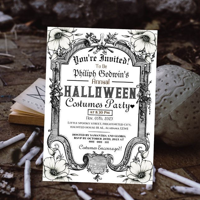 Vintage Gothic Classic Halloween Costume Party  Invitation (Creator Uploaded)