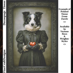 Vintage Gothic Collie Dog Red Heart ET8 Decoupage  Tissue Paper