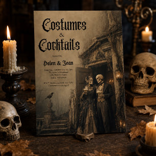 Vintage Gothic Couple Halloween Costume Cocktail Invitation