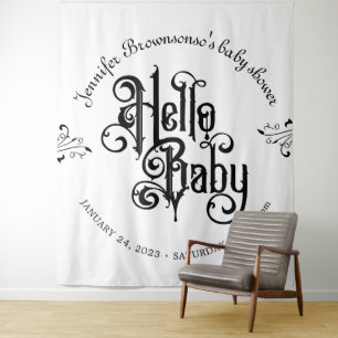 Vintage Gothic Dark Hello Baby Shower backdrop Tapestry