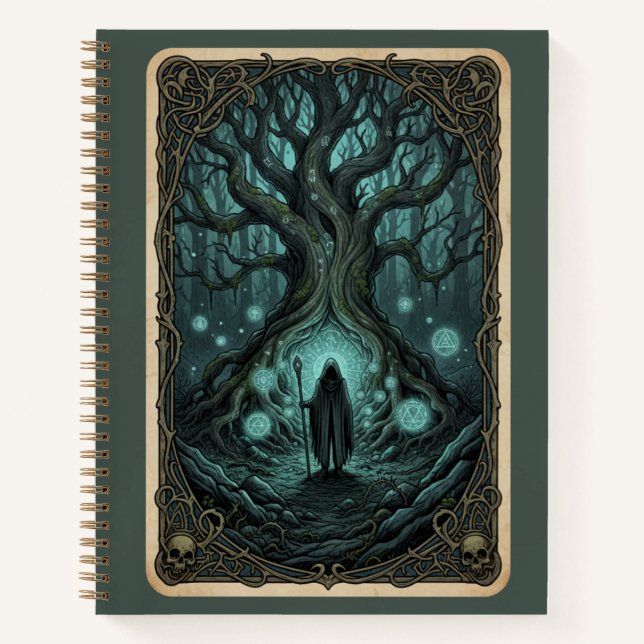 Vintage Gothic Druid Tree & Glowing Sigils Journal (Front)