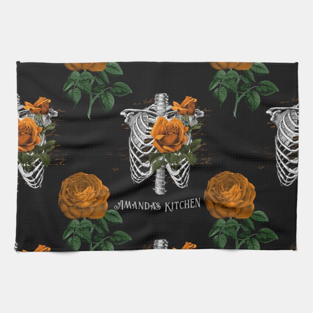 Vintage Gothic Floral Personalized  Kitchen Towel (Horizontal)