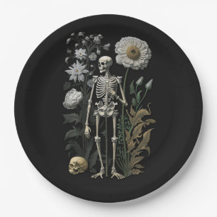 Vintage Gothic Floral Skeleton   Halloween Party Paper Plate