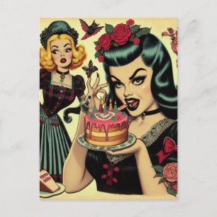 Vintage Gothic Girls Postcard