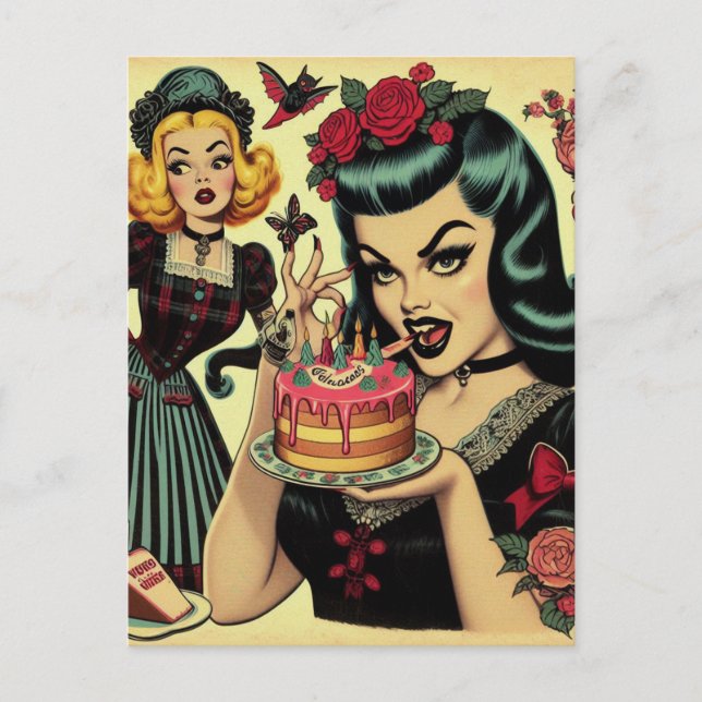 Vintage Gothic Girls Postcard (Front)