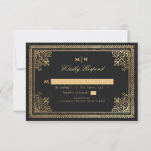 Vintage Gothic Gold Victorian Wedding RSVP  Card