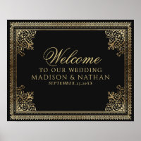 Vintage Gothic Gold Victorian Wedding Welcome Sign