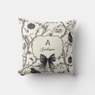 Vintage Gothic Halloween Family Name & Monogram Throw Pillow