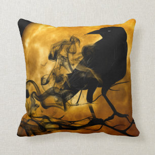 Vintage Gothic Halloween Large Black Raven Bird Throw Pillow