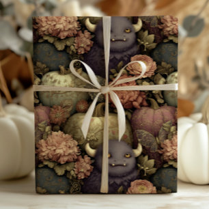 Vintage Gothic Halloween Monsters and Pumpkins  Wrapping Paper