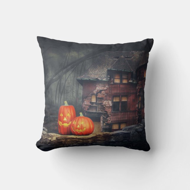 Vintage Gothic Halloween Pumpkins Throw Pillow (Front)