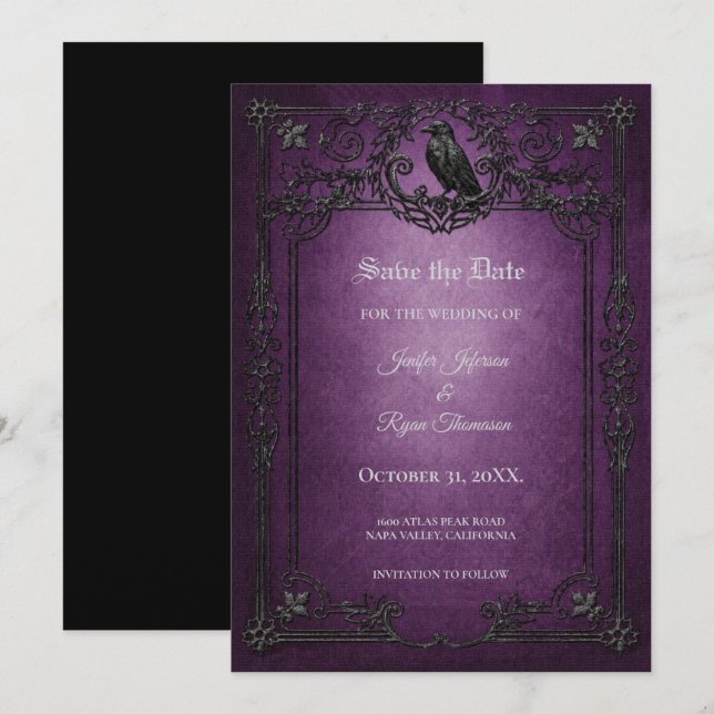 Vintage Gothic Halloween Save the date invitation (Front/Back)