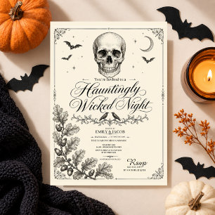 Vintage Gothic Halloween Skull Raven Party Spooky Invitation
