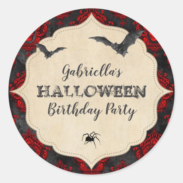 Vintage Gothic Halloween Spider Birthday Classic Round Sticker (Front)