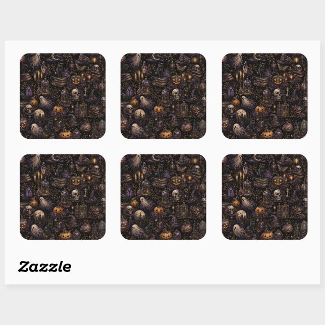 Vintage Gothic Halloween Spooky Night Pattern Square Sticker (Sheet)