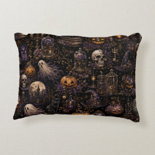 Vintage Gothic Halloween Spooky Seamless Pattern Accent Pillow