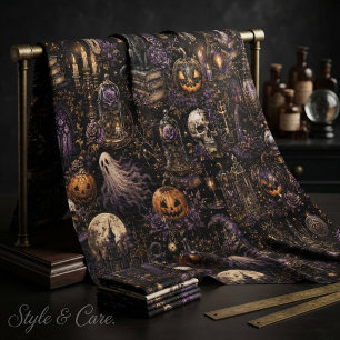 Vintage Gothic Halloween Spooky Seamless Pattern Fabric