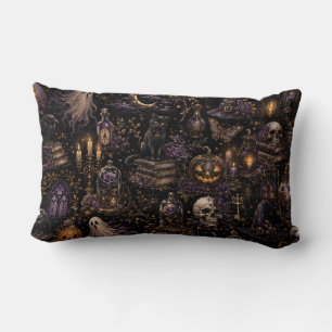 Vintage Gothic Halloween Spooky Seamless Pattern Lumbar Pillow