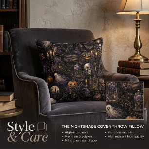 Vintage Gothic Halloween Spooky Seamless Pattern Throw Pillow