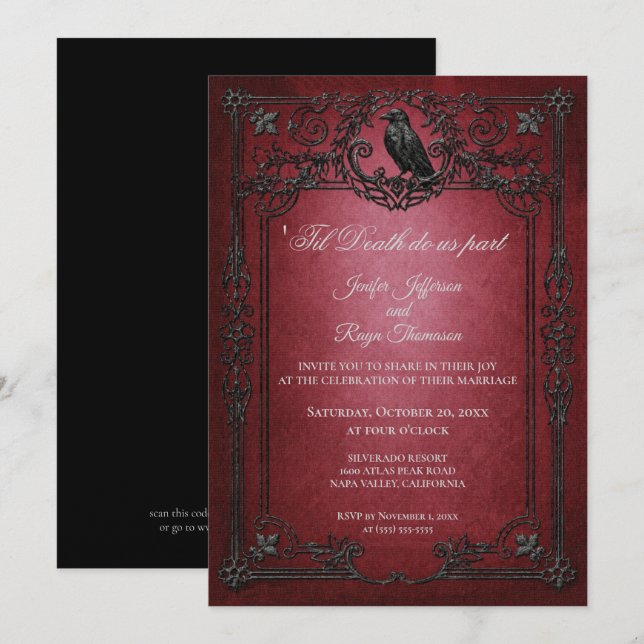 Vintage Gothic Halloween wedding invitation (Front/Back)