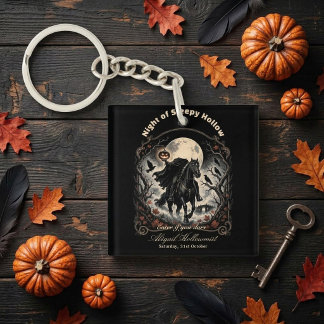 Vintage Gothic Headless Horseman Haunted Night Art Keychain