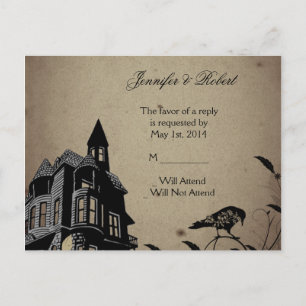 Vintage Gothic House Wedding RSVP Postcard