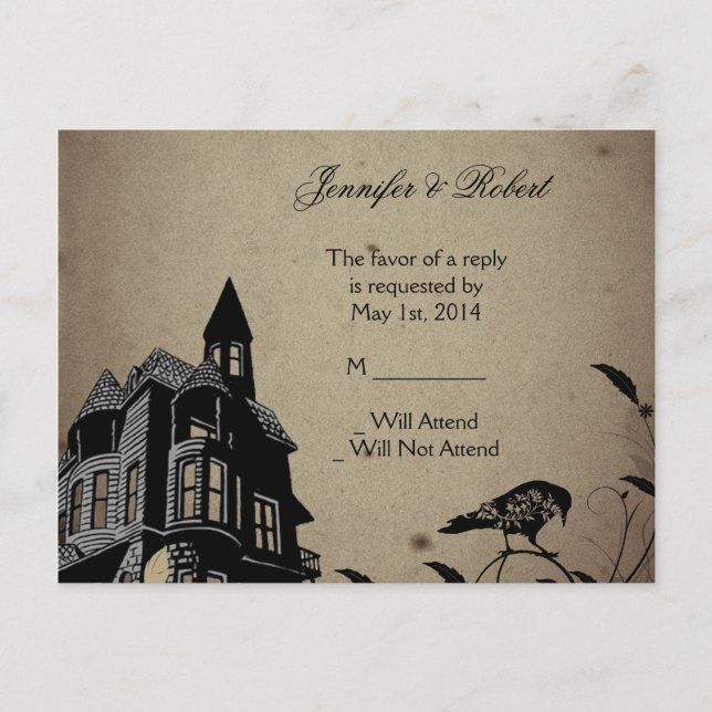 Vintage Gothic House Wedding RSVP Postcard (Front)