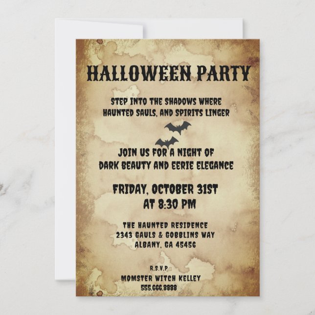 Vintage Gothic Invitation - Spooky Bats & Aged  (Front)