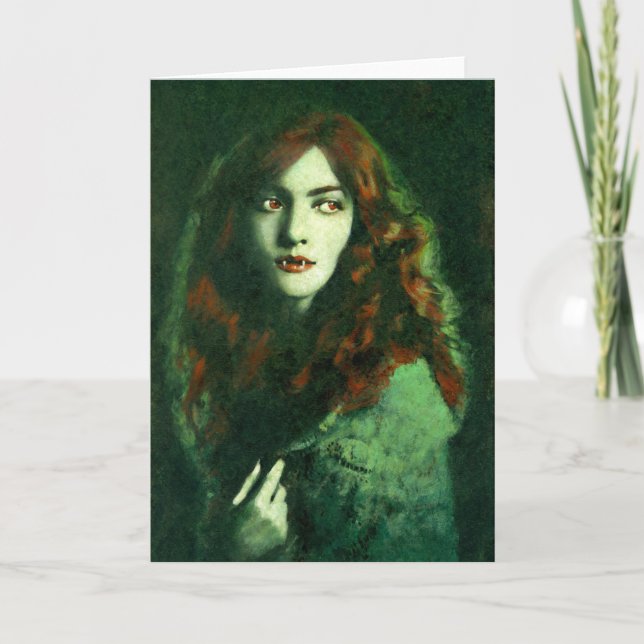 Vintage Gothic Lady Vampire Greetings Card (Front)