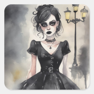Vintage Gothic Little Black Dress (LBD) Elegance Square Sticker