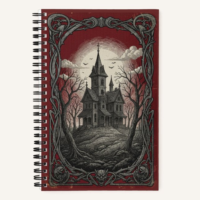 Vintage Gothic Manor Moonlit Archival Mystery Notebook (Front)