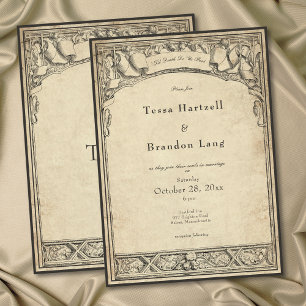 Vintage Gothic Medieval Arch Parchment Wedding Invitation