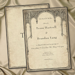 Vintage Gothic Medieval Arch Parchment Wedding Invitation
