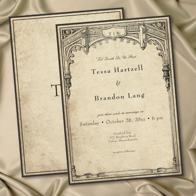 Vintage Gothic Medieval Border Parchment Wedding Invitation (Vintage Gothic Medieval Border Parchment Wedding Invitation)
