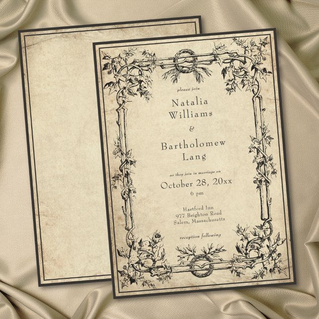 Vintage Gothic Medieval Ivy Parchment Wedding Invitation (Vintage Gothic Medieval Ivy Parchment Wedding Invitation)