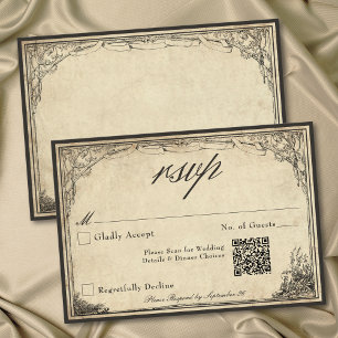 Vintage Gothic Medieval Parchment Wedding QR RSVP Card