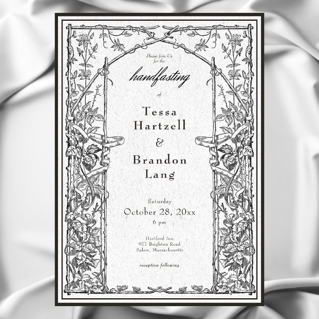 Vintage Gothic Medieval Vine Border Handfasting Invitation (Vintage Gothic Medieval Vine Border White Handfasting Wedding Invitation)
