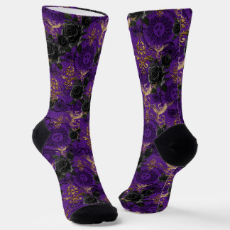 Vintage Gothic Phoenix and Roses Purple Pattern Socks