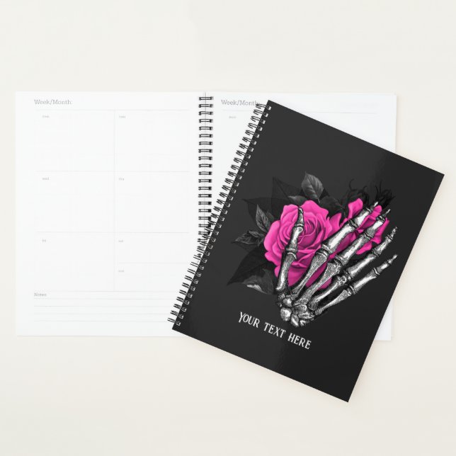 Vintage Gothic Pink Rose Skeleton Personalized  Planner (Display)