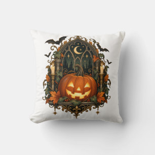 Vintage Gothic Pumpkin Halloween Throw Pillow