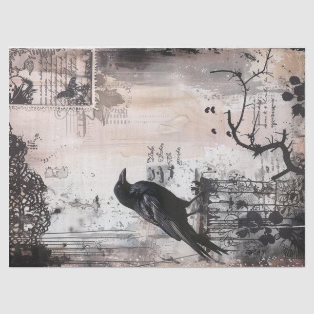 Vintage Gothic Raven Decoupage Tissue Paper (Front)