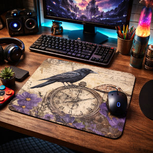 Vintage Gothic Raven Mouse Pad