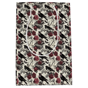 Vintage Gothic Ravens, Roses and Books  Medium Gift Bag