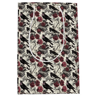 Vintage Gothic Ravens, Roses and Books Medium Gift Bag