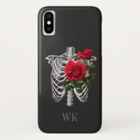 Vintage Gothic Red Roses Skeleton Monogram