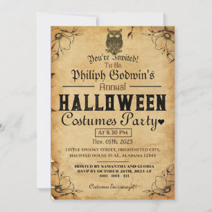 Vintage Gothic rustic Halloween Costume Party  Invitation