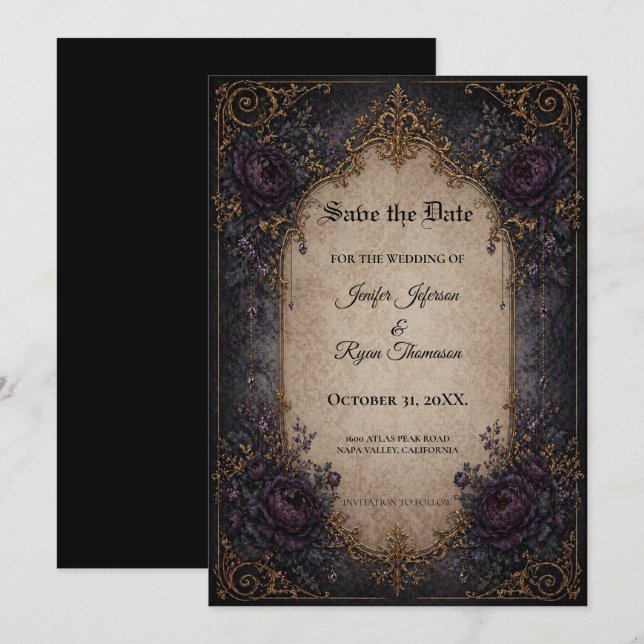 Vintage Gothic Save the date invitation (Front/Back)