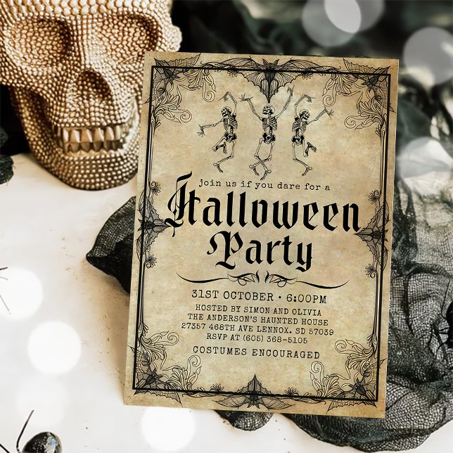 Vintage Gothic Skeleton Adult Halloween Party  Invitation (Creator Uploaded)